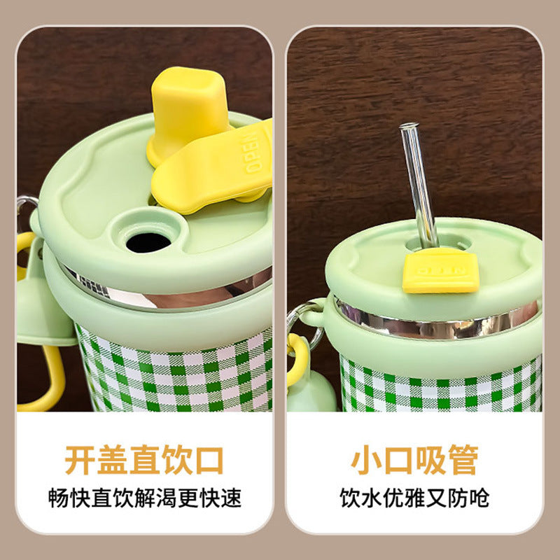 Wholesale Large Capacity Portable Handle Stainless Steel Thermos Cup Girls' Office Double Drinking Coffee Cup Outdoor Ice Bullet Car Cup